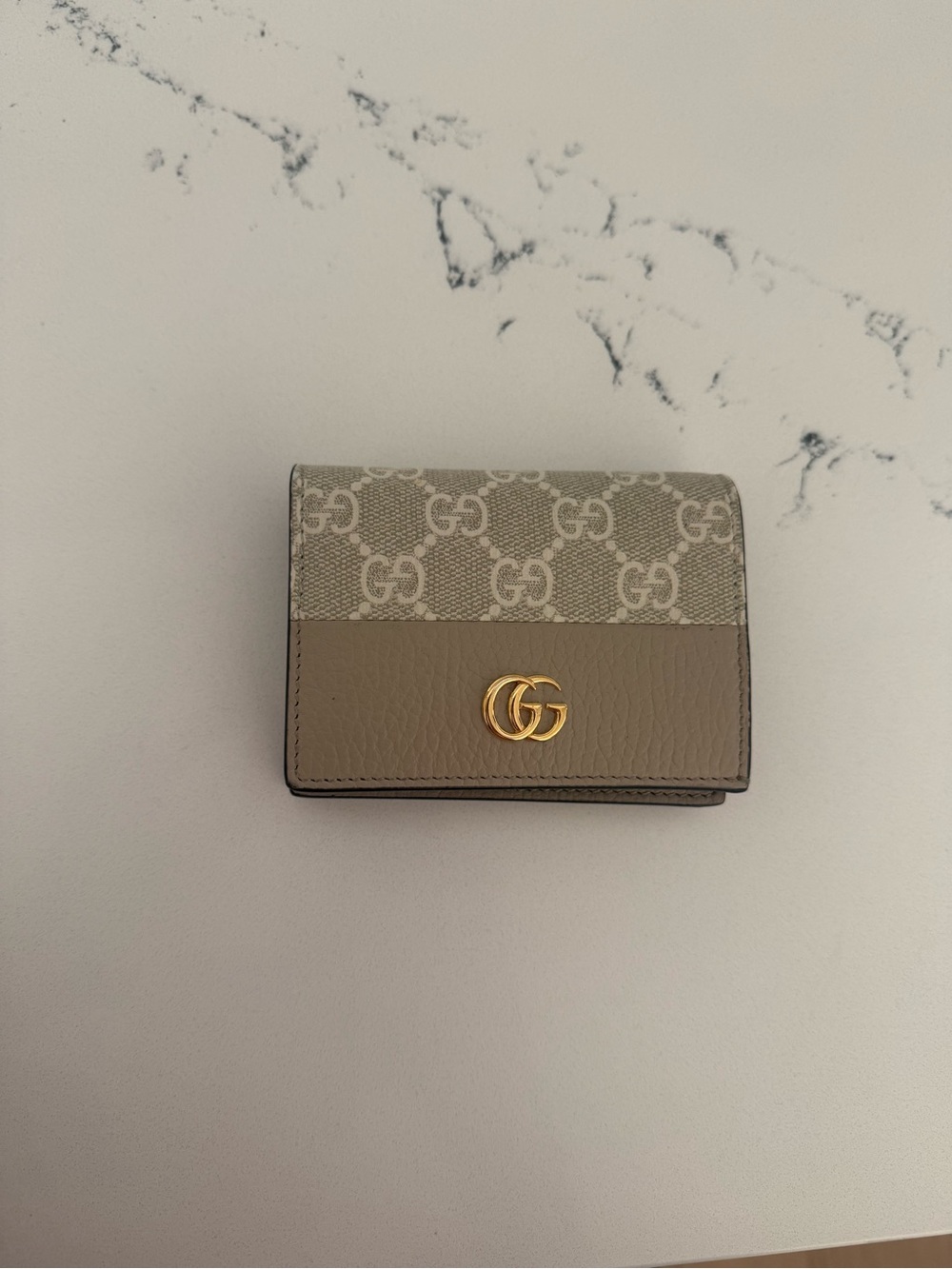 Gucci Taupe/Beige GG Canvas Small Wallet with Gold Double G